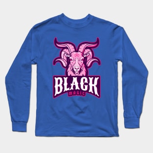 Black Magic Cute Pink Goat Baphomet with Pentagram Long Sleeve T-Shirt